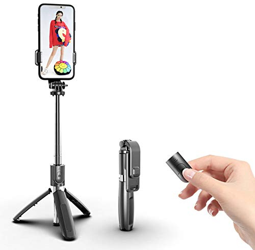 Ototon Perche Selfie Bluetooth100cm Selfie Stick Trépied Bluetooth Bâton de Selfie Monopode Réglable Télécommande sans Fil pour iPhone 12/11/11 Pro/X/XS/8/7 Plus Samsung Huawei Smatphones Android