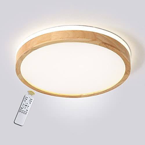 30W rund moderne LED Deckenleuchte, Top 360° Glühen Holz Deckenlampe, dimmbar mit Fernbedienung, Φ40cm Runde Holzlampe für Wohnzimmer Schlafzimmer Esszimmer Büro Kinderzimmer Leuchte Decke Licht