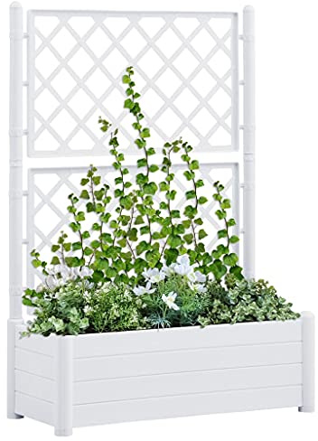 Pflanzkübel mit Spalier Gartenspalier Rankgitter Rankhilfe Pflanzkasten Blumenkübel Hochbeet Blumenkasten 100x43x142 cm PP Weiß