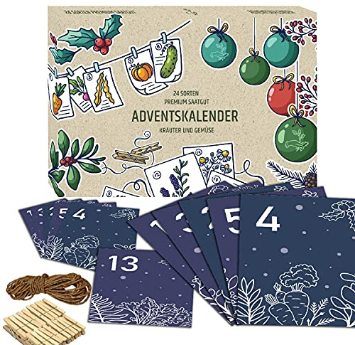 Saatgut ADVENTSKALENDER 2025-24 PREMIUM GEMÜSE und KRÄUTER. Adventskalender mit Liebe verpackte Samen für Frauen, Männer und Kinder. GESCHENKIDEE- Pflanzensamen Weihnachtskalender zum selber Basteln.