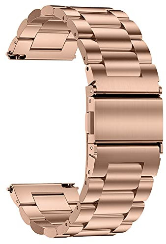 TStrap Metal Watch Strap 22mm - Rose Gold Quick Release Watch Bands for Men Women - Brushed Solid Stainless Steel Smart Watch Bracelet - Ladies Replacement Band Clasp Buckle - 16mm 18mm 20mm 22mm