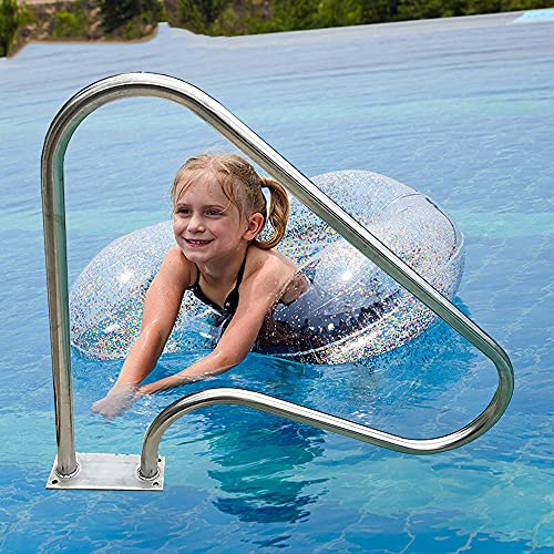 Pasamanos de Acero Inoxidable para entradas de Piscinas enterradas, pasamanos de Escalera de Piscina al Aire Libre de 3 Curvas con Placa Inferior de liberación rápida (80 × 80 cm)