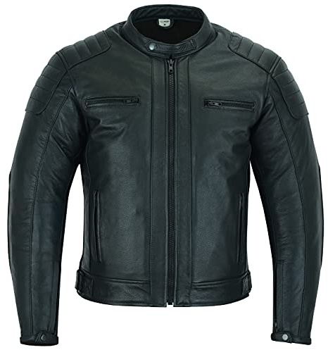 Texpeed Veste de moto en cuir pour homme - Homologué blouson été/hiver de moto de tourisme avec protection véritable biker CE armor (EN 1621-1) Design cousu matelassé - Noir - 7XL | EN 17092 Vêtement Moto Renforcé, EN 1621-1 [Niveau 1] Armure Motard Flexible, Doublure Hiver, Cuir de Vache Véritable