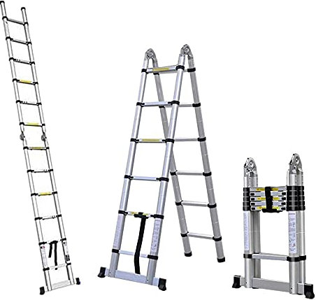 3.8M Scala in alluminio multiuso a sfilo telescopico,1.9M+1.9M Scala Telescopica Scala Alluminio Pieghevole, Multifunzionale Scala Retrattile, Portata Massima 150 kg
