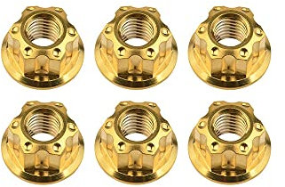 Cfty Sicherungsmutter Titan-Hex-Flanschmuttern Ti M6 M8 M10 M12 M14 M16 Mutter for Motorrad Fahrrad Bike-Zubehör (6 Stück)(Gold,M10 1.25mm)