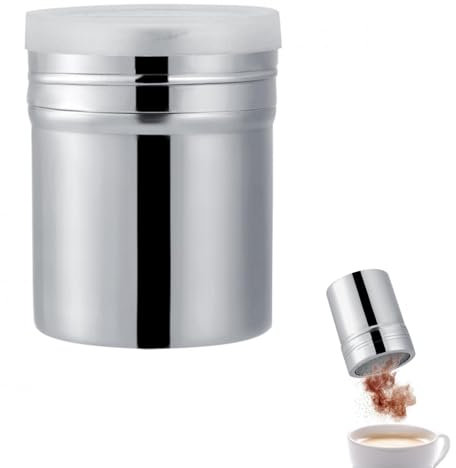 Sugar Duster Chocolate Powder Shaker, Stainless Steel Flour Dredge with Shaker Lids with Holes Spice Jar Seasoning Bottle for Cooking Kitchen(M)