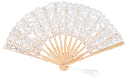 Jenngaoo Faltbarer Fächer, Spitzenfächer im Chinesischen Vintage Stil mit Quaste Hohler Handfächer für Hochzeit, Tanzparty, Aufführung, Kleidung, Dekoration (Beige)