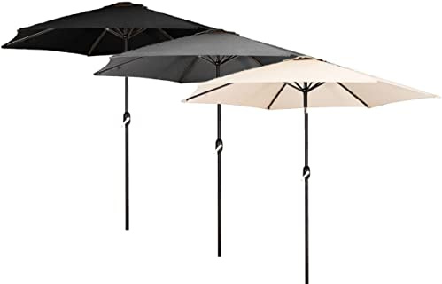 Groundlevel Garden Parasol Umbrella Sunshade Polyester Canopy Iron Frame With Crank Handle - Grey