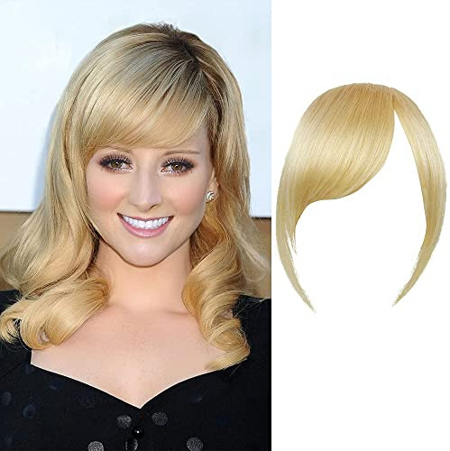 Dicker Seitlicher Pony Clip In Echthaar 100% Echthaar Pony Seitlicher Pony Gerade Fransen Haarverlängerungen (Dicker Pony mit Tempeln, Blond)