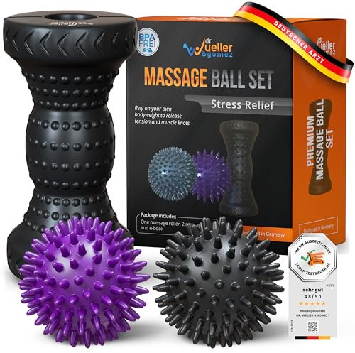 Igelball Fußmassage Set - 3tlg - Premium Massageball Igelball Set inkl. Fußroller - Massageball mit Noppen - Igelball hart & Igelball mittel - Igel Ball Fersensporn Massagegerät - Igelball Massage