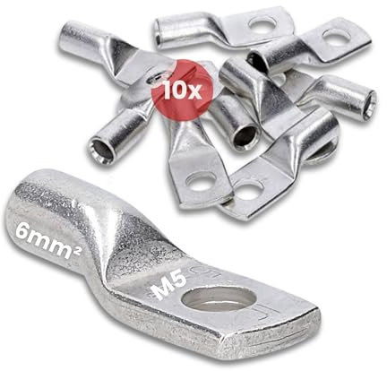 Kalitec 10x Rohrkabelschuhe 6mm² M5 - Kupfer Quetschkabelschuhe Verzinnt | Standard Presskabelschuhe nach DIN EN 13600 - Korrosionsbeständig - Für Kfz, Solar und Elektro - Made in Germany