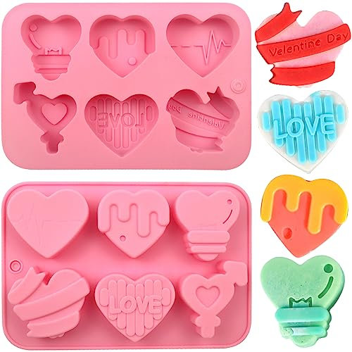 2 Pièces 6 Cavité Silicone Coeur Forme De Cuisson Moule Cœurs, Moules Décoratifs en Silicone en Forme de Love, Moules à Chocolat pour Saint-Valentin, Moules à Pâtisserie pour Bonbons, gâteaux, gelée
