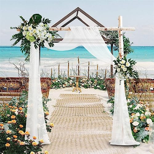 SK Stuido Wedding Arch Drapes 1 Panel 14ft White Chiffon Fabric Drapes Wedding Arch Draping for Ceremony Reception Party Ceiling Backdrop