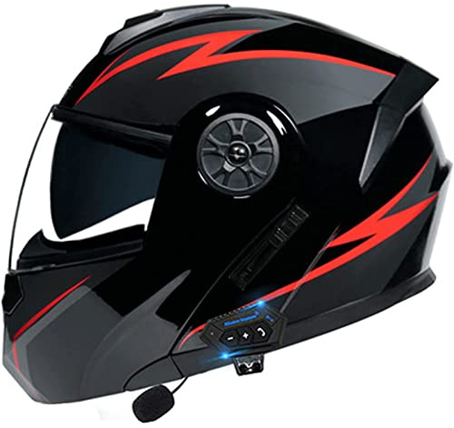 Casco de motocicleta con Bluetooth para adultos, certificado DOT, modular, de cara completa, abatible hacia arriba, casco de moto para hombres y mujeres, doble visera, casco de calle con micrófono,