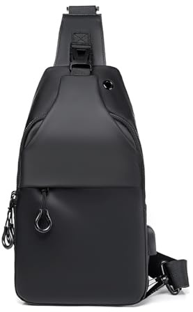 FANDARE Brusttasche Herren Umhängetasche Sport Schultertasche Sling Bag mit USB-Ladeanschluss Brustbeutel Geschäft Herrentaschen Umhängetasche für Reise Arbeiter Wandern Crossover Daypacks Schwarz