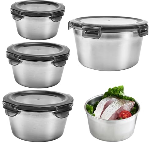 DTYGUIXE 4 Stück Lebensmittelbehälter Edelstahl Mit Deckel Stapelbar | Edelstahl, Für Salat, Obst, Brot, Nudeln Und Meal Prep, Wiederverwendbar, Kühlschrankgeeignet