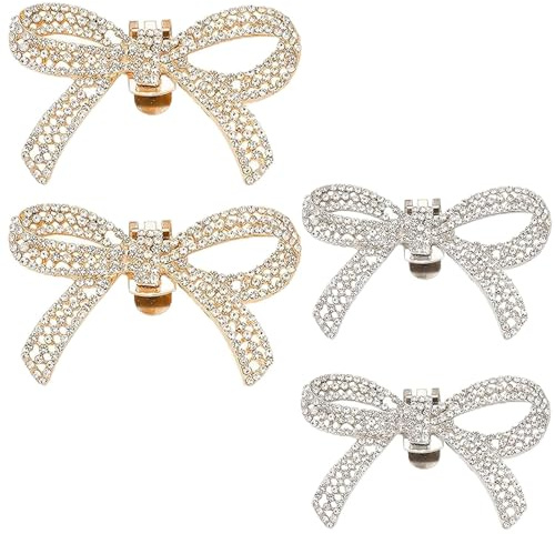 Ylinwtech 4 Pezzi Fermagli Per Scarpe Con Fiocco,Fibbia Per Scarpe Staccabile,Spille Per Scarpe,Clip Per Scarpe Da Sposa,Per Donne, Matrimoni, Lauree, Lavoro E Viaggi (Oro, Argento)