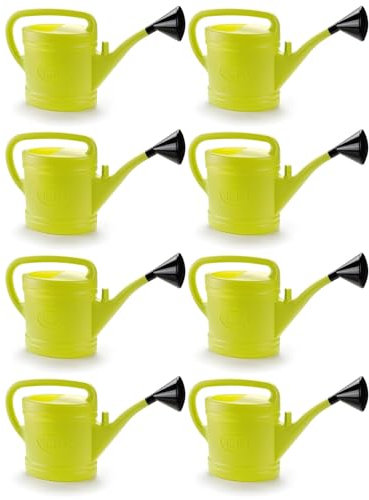 Tradineur - Confezione da 8 Annaffiatoi in plastica, capacità 12 litri, utensili da giardinaggio, irrigazione, casa, balcone, terrazzo, patio, colore giallo