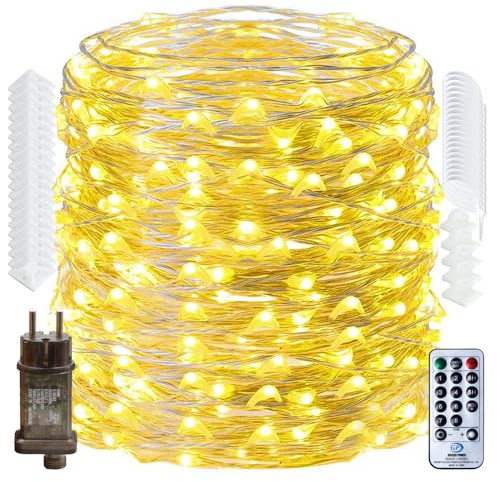 RcStarry 100M LED Lichterkette Draht aus Silberdraht, 1000 LEDs Wasserdicht IP65 Weihnachten LED Lichterkette mit Stecker, Fernbedienung, Timer, 8-Modi, Speicher für Außen, Innen Deko. Warmweiß
