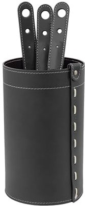 LIMAC Design BATLY, 3-teiliges Kaminbesteck mit Ledertasche, Kaminzubehör Modern Design, Kamingarnitur aus 3 Teilen, mit Lederbehälter, Hergestellt in Italien. Schwarz