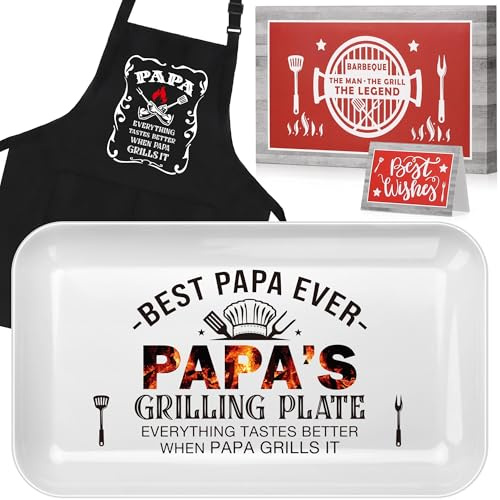 LEJIAJINW Vatertag Opa Papa Geschenke für Papa Papa BBQ Grilltablett Platte Lustiges Vatertagsgeschenk für Ihn Männer Schürze Ehemann Onkel Großvater Ehemann Jahrestag Geburtstag Grillen Geschenkbox