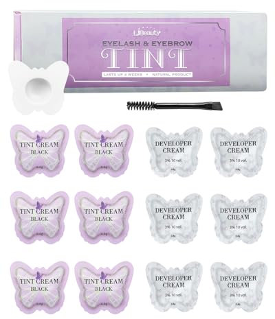 Libeauty Schwarzes Wimpernfärbeset, 2-in-1-Wimpern- und Augenbrauenfärbeset, Einzelpaket Entwickler und schwarze Wimpernfarbe mit Werkzeugen für Anfänger und Salon