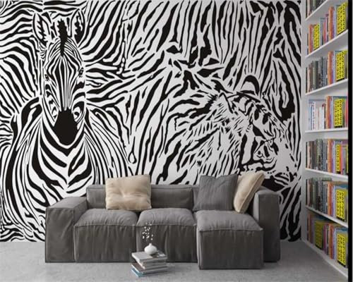 Kitquiver 3D Zebratier Tapete 3D Effekt 3D Schwarz Und Weiß Muster Tapete Wandbild Wohnzimmer Hintergrund Selbst Klebe Wandverkleidung Markt Wallpap 430x300cm
