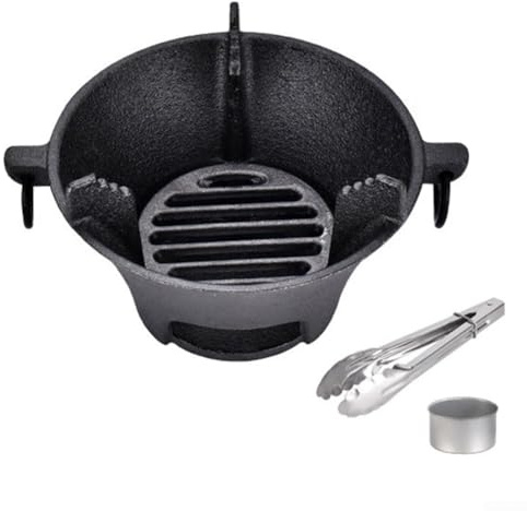 Zilimontt Efficient Heat Poêle à charbon en fonte, four à charbon compact, poêle à charbon en fonte, table de cuisson avec 1 clip et 2 tasses, barbecue grill four (19,5 cm)