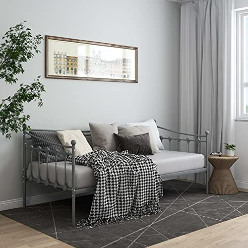 Homgoday Estructura de sofá Cama sin colchón Metal Gris 90x200 cm Sofá Cama Extraíble Cama Divan Cama Convertible en Cama Cama Individual Estructura Cama