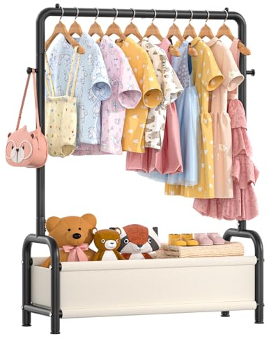 Kids Clothing Rack with Storage Shelf, Kids Dress Up Storage for Coats, Small Baby Garment Rack for Hanging Clothes, Toddler Wardrobe Closet Organizer (Classic, Black)