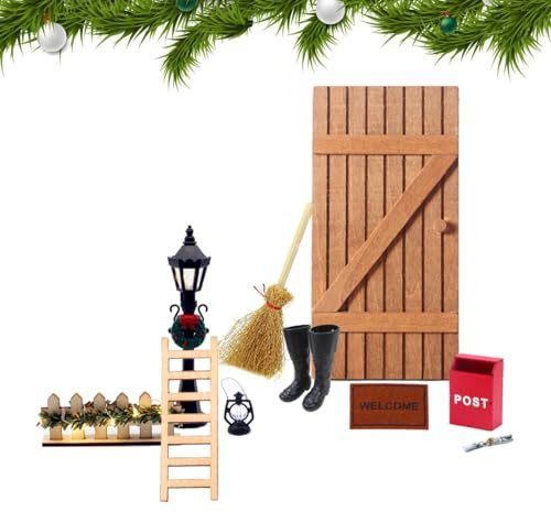 Lot de 12 micro-paysages décoratifs pour meubles - Mini lampe à kérosène - Balai - Échelle en bois - Ornements miniatures - Journal - Lutin - Boîte aux lettres miniature - Clôture - Lutin -