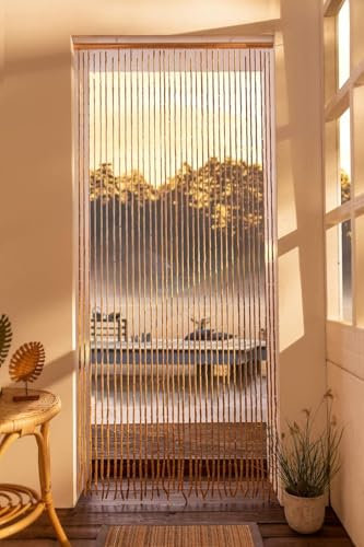Dekoleidenschaft Türvorhang aus Bambus, 90x200 cm, 52 Stränge, Balkontür Insektenschutz Vorhang, Fliegenvorhang, Fadenvorhang