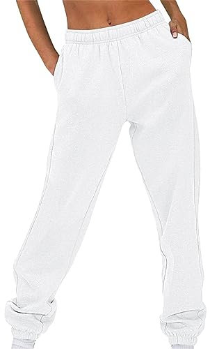Leinenhose für Damen, weites Bein, verstellbare Taille, Leinenhose für Damen, normale Passform, ausgestellte Hose für Leichtathletik, Fitnessstudio, Laufen, Streetwear, Farbe, weiß, XXL