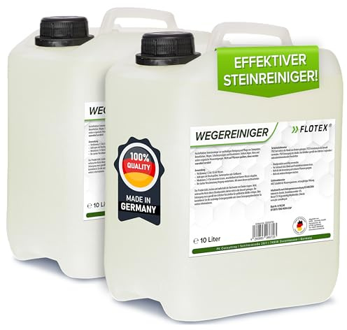 FLOTEX Hocheffektiver Wegerein 2x10 Liter | Steinreiniger Intensiv Aussen entfernt starke Verschmutzungen | Flechtenentferner für Pflastersteine, Terrassenplatten & Beton | Made in Germany