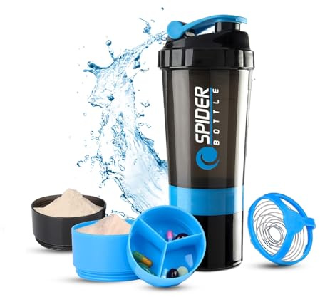 Active 100 Protein Shaker Bottle 500ml With Extra Compartment - Gym Shaker Bottle For Men & Women, Perfect For Protein Shakes & Supplements (Blue)