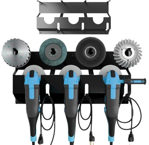 Fenayuu Support pour meuleuse d'angle, support mural, étagère de rangement avec 4 crochets pour ranger les disques, organisateur de meuleuse d'angle en acier pour fraiseuse, polisseuse, tournevis