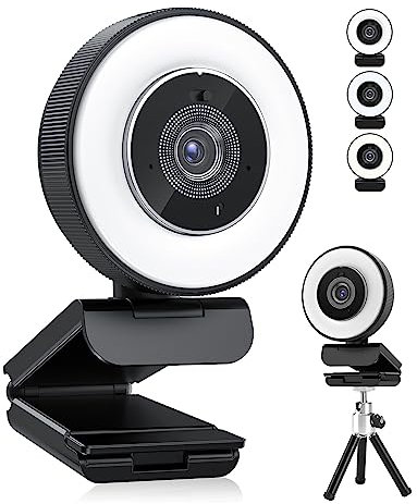 RDVXI Webcams, Webcam HD 4k 30fps avec Anneau Lumineux réglable et Microphone, Webcam autofocus avec Cache de confidentialité for Les conférences, la Diffusion en Direct, l'enregistrement