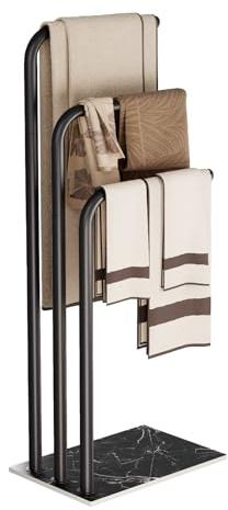 Yawinhe Handtuchhalter Stehend, Handtuchstange Halter, Handtuchständer Freistehend Edelstahl, mit 3 Stangen, für Badetücher, Kleidung, 39x26x90cm, Schwarz, 1 Pack, SMJ001B