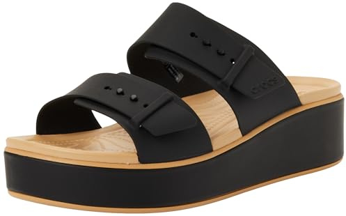 Crocs Brooklyn Buckle Matte Wrap Low Wedge, Sandali con Zeppa Donna, Anacardi Neri, 37 EU