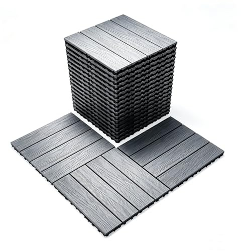 WPC Terrassenplatten 30x30 cm 20er Set, Feelingwood WPC Bodenbelag WPC Fliesen, Holzoptik Fliesen wetterfest für Wintergarten, Bodenfliesen, Balkonboden (Sternengrau, 20 Stück)