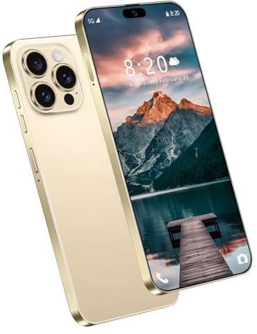 ULUCAN Smartphone 5G pour iPhone 16 Pro Max, écran 7,3 Pouces HD, Reconnaissance faciale, Batterie 8 000 mAh, Ultra-Fin, Prise Type-C, Version Originale Mondiale, téléphone Portable Pas Cher,Gold-1TB