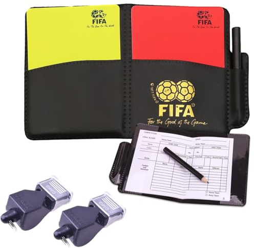 Kit Arbitre Football, 2 Sifflet Arbitre football, Carton Arbitre Football, Ensemble de Cartes D'Arbitre de Football avec Sifflet Arbitre, PVC Carton Jaune et Rouge Arbitre, Porte-clés Sifflet