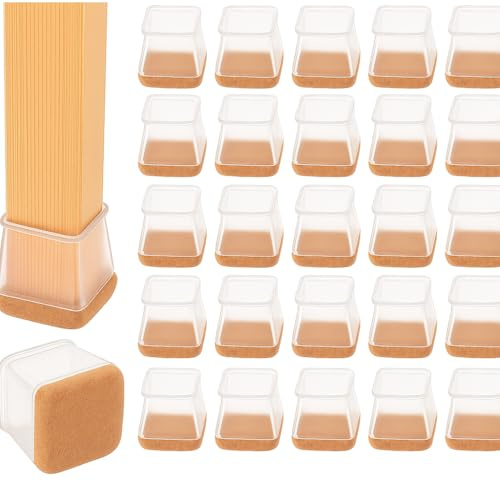 BLUESAKI HOME Square Chair Leg Floor Protectors, Silicone Furniture Feet Pads with Felt, Black, 32 Pack, for Hardwood, Laminate, Tile Floors