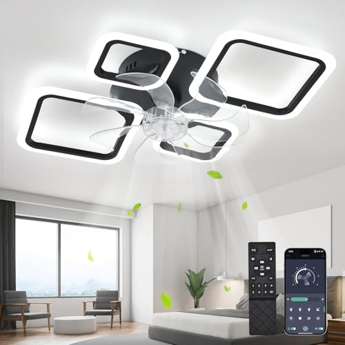 Deckenventilator Mit Beleuchtung,65W Deckenlampe Mit Ventilator Und Fernbedienung,Dimmbar Lampe Mit Ventilator,6-Gang ,Speicherfunktion Deckenventilator Mit Licht Für Schlafzimmer Wohnzimmer,Schwarz