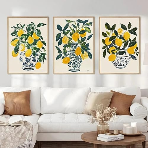 BPJSTU Affiche sur toile imprimée représentant un paysage côtier italien de Positano, Capri et Amalfi, avec un citronnier (50 x 70 cm / 3 pièces sans cadre)