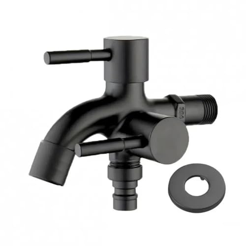 1/2 Double Outlet Faucet for Washing Machine Dual Control Water Tap One in Two Out Bidet Mop Pool Faucet Bathroom Sink Fitting(Black)