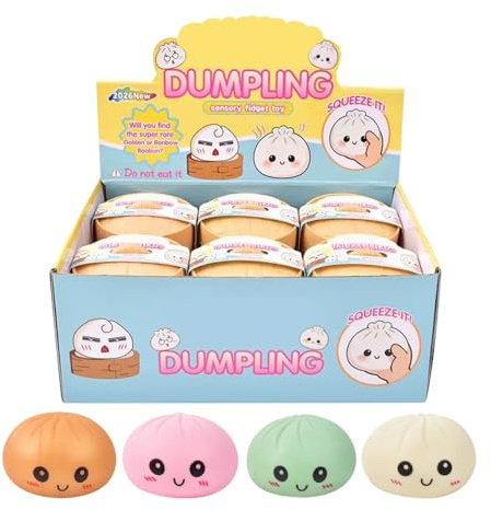Glitter Dumpling Squish-y | 12 st Squish-y Squeeze Dumplings Bullar med Steamer, Färgglada Squishies Dumplings Stressbollar Leksaker, Mjuk Squeeze Dekompressionsdeg för födelsedagspresenter