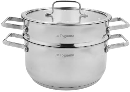 Tognana Iconiqa, set vaporiera 3 pezzi con coperchio 22 cm, acciaio, argento