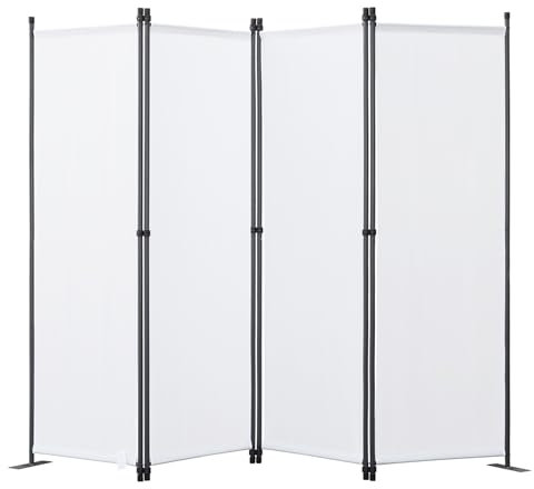 Angel Living Paravent 4 pièces - Paravent Pliable - en Acier et Polyester - Blanc