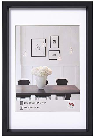 walther design Bilderrahmen schwarz 50 x 70 cm mit Passepartout, Steel Style Kunststoffrahmen ES070B
